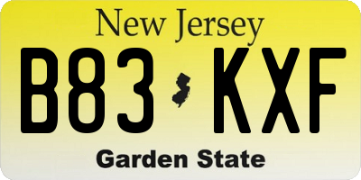 NJ license plate B83KXF