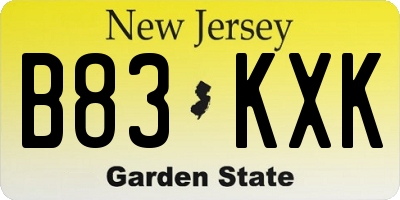 NJ license plate B83KXK