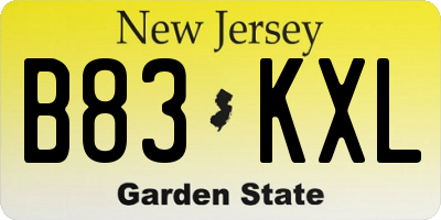 NJ license plate B83KXL