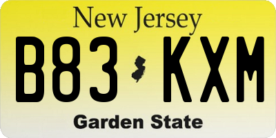 NJ license plate B83KXM