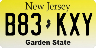 NJ license plate B83KXY