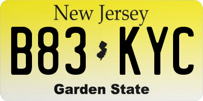 NJ license plate B83KYC