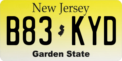 NJ license plate B83KYD
