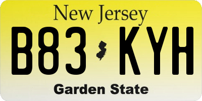NJ license plate B83KYH