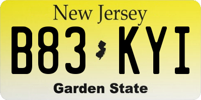 NJ license plate B83KYI