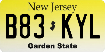NJ license plate B83KYL