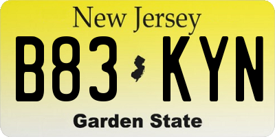 NJ license plate B83KYN