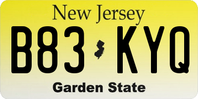 NJ license plate B83KYQ