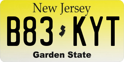 NJ license plate B83KYT