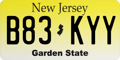 NJ license plate B83KYY