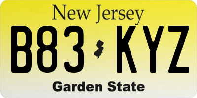 NJ license plate B83KYZ