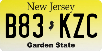 NJ license plate B83KZC