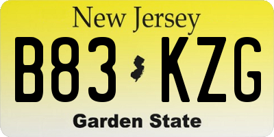 NJ license plate B83KZG
