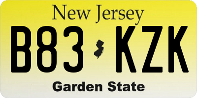NJ license plate B83KZK