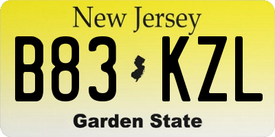 NJ license plate B83KZL