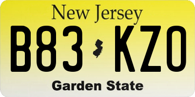 NJ license plate B83KZO