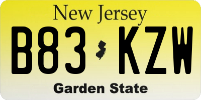 NJ license plate B83KZW