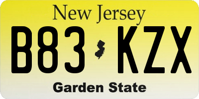 NJ license plate B83KZX