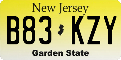 NJ license plate B83KZY