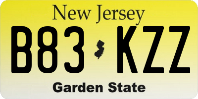 NJ license plate B83KZZ