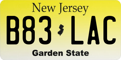 NJ license plate B83LAC