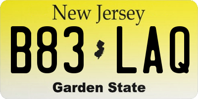 NJ license plate B83LAQ