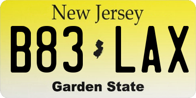 NJ license plate B83LAX