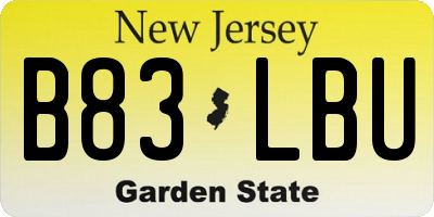 NJ license plate B83LBU