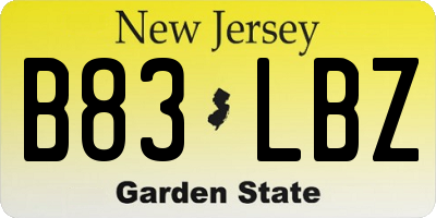 NJ license plate B83LBZ