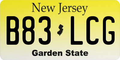 NJ license plate B83LCG