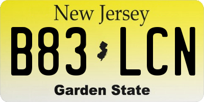 NJ license plate B83LCN