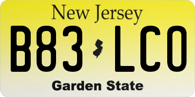 NJ license plate B83LCO