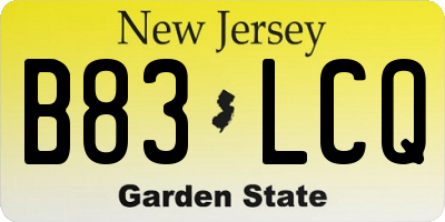 NJ license plate B83LCQ