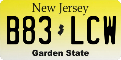 NJ license plate B83LCW