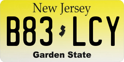 NJ license plate B83LCY