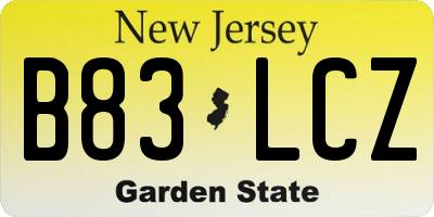NJ license plate B83LCZ