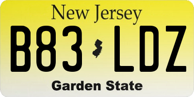 NJ license plate B83LDZ