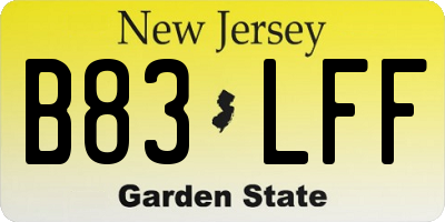 NJ license plate B83LFF