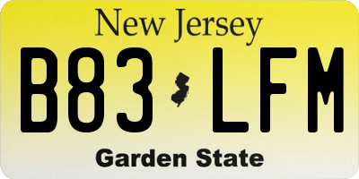 NJ license plate B83LFM