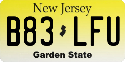 NJ license plate B83LFU