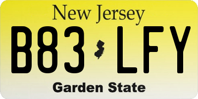 NJ license plate B83LFY
