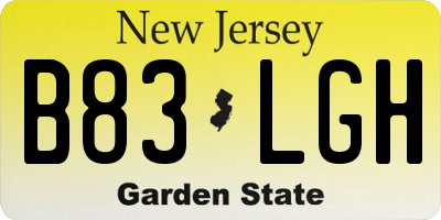 NJ license plate B83LGH
