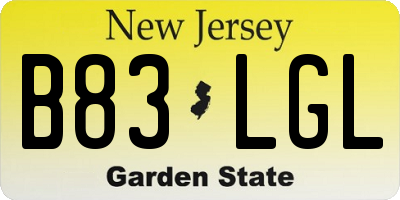 NJ license plate B83LGL