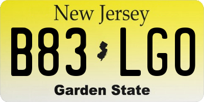 NJ license plate B83LGO