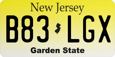 NJ license plate B83LGX