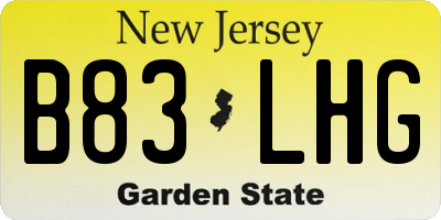 NJ license plate B83LHG