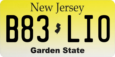NJ license plate B83LIO