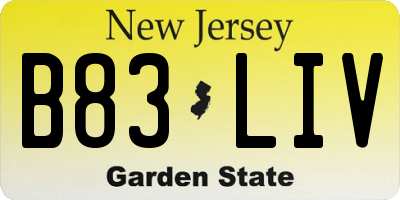 NJ license plate B83LIV
