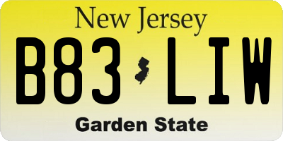 NJ license plate B83LIW