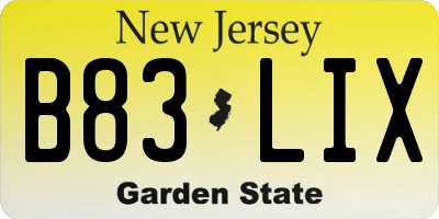 NJ license plate B83LIX